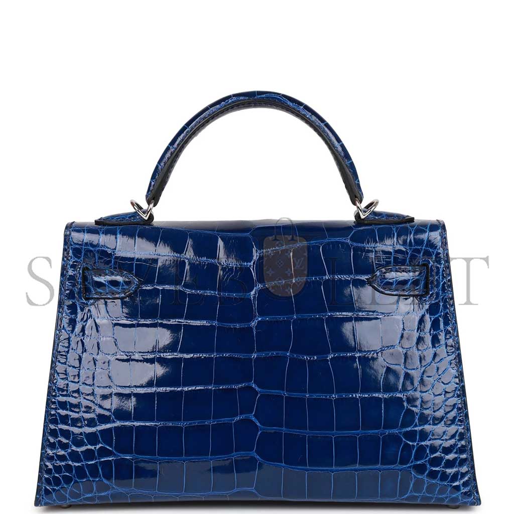 H**mes master mini kelly ii sellier bleu saphir shiny alligator palladium hardware (19*12*5.5cm)